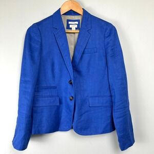 J.Crew Schoolboy Blazer Womens 6 Cobalt Blue Linen Herringbone Jacket Tailored